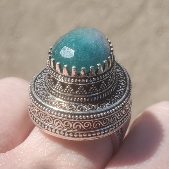 New Green Aventurine Antique Design 925 Silver Statement Ring. - Picture 5 of 16
